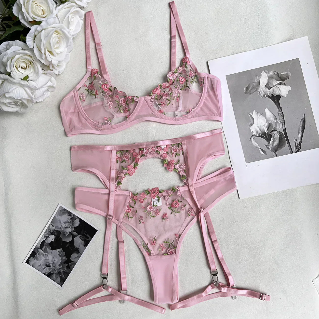 Exquisite Flower Embroidery Bra and panty set