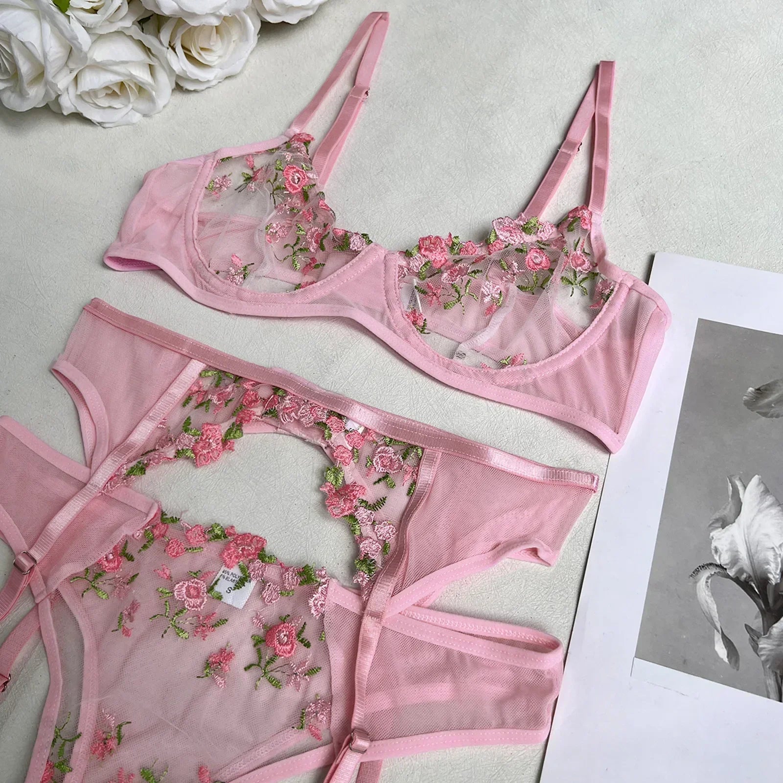 Exquisite Flower Embroidery Bra and panty set