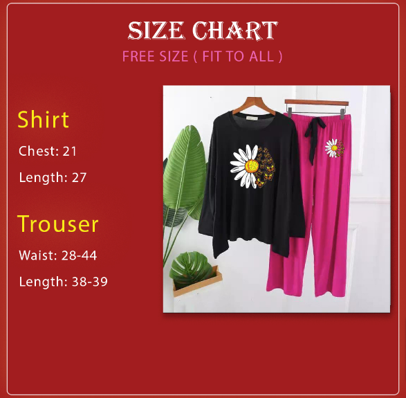 Black and Magenta Daisy Flower Printed Loungewear