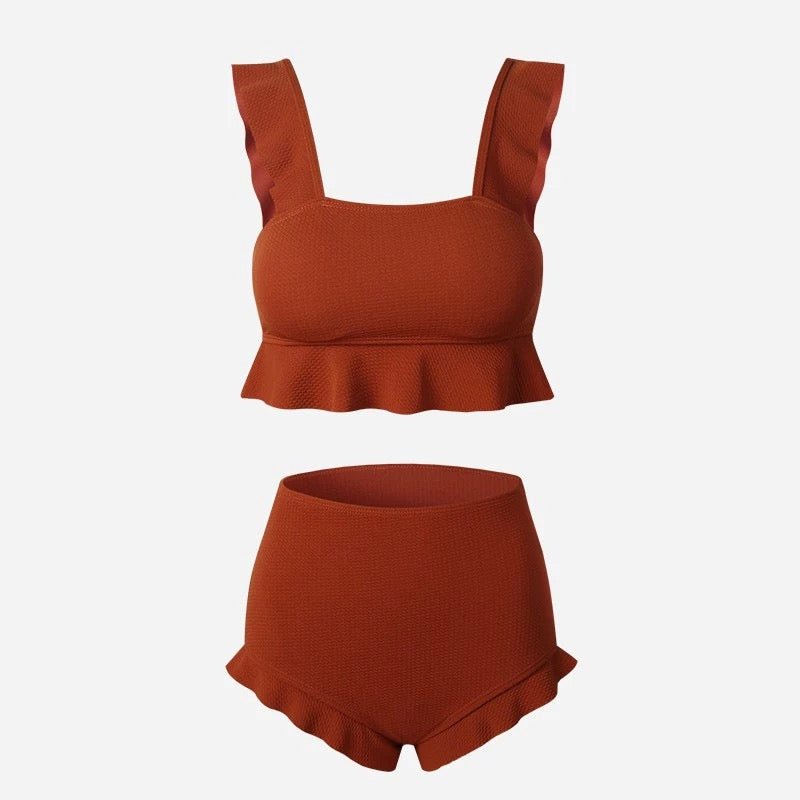 Korean Style Ruffled High Waist Swimwear By Sinderella