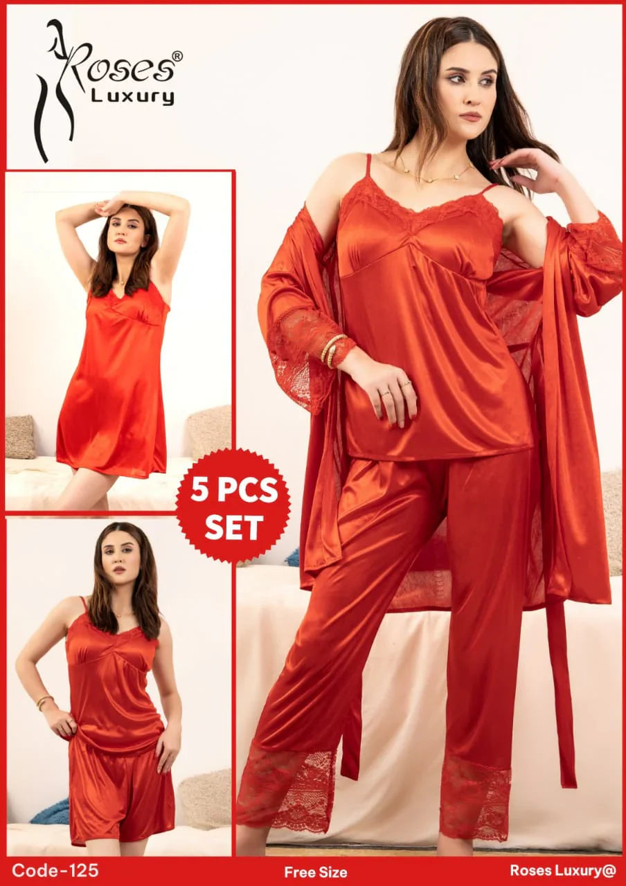 ELEGANT SILKY WEAR 5 PIECES NIGHTWEAR ES-125