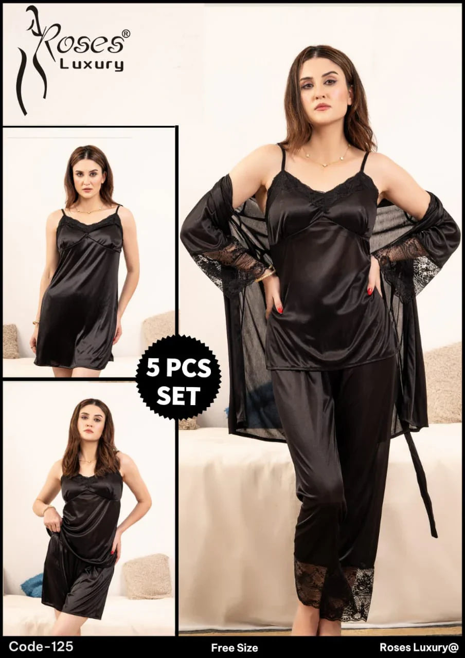 ELEGANT SILKY WEAR 5 PIECES NIGHTWEAR ES-125