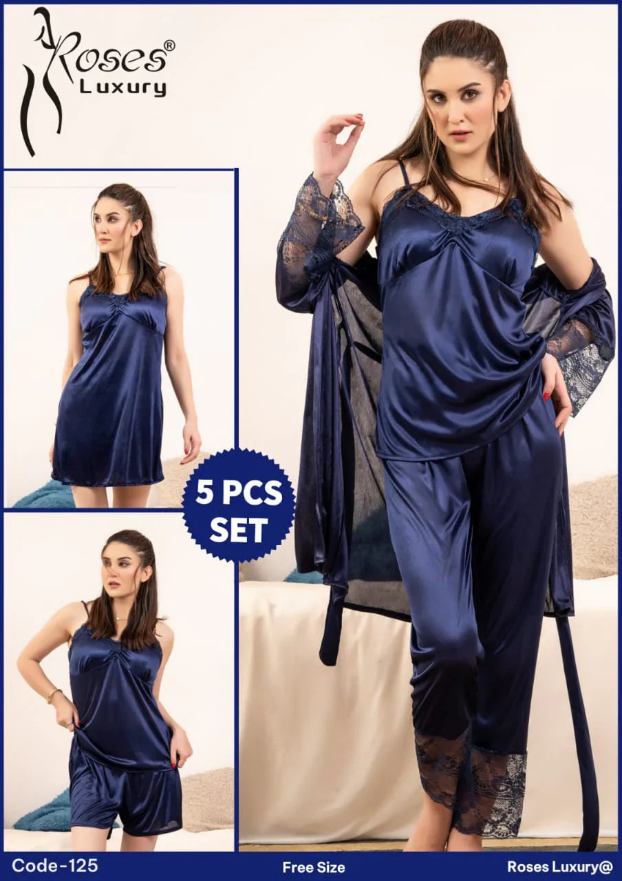 ELEGANT SILKY WEAR 5 PIECES NIGHTWEAR ES-125