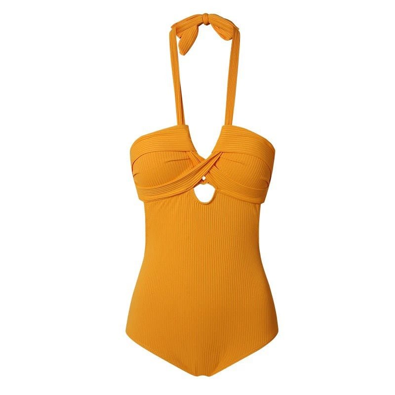 Solid Yellow Color Monokini Halter Neck By Sinderella